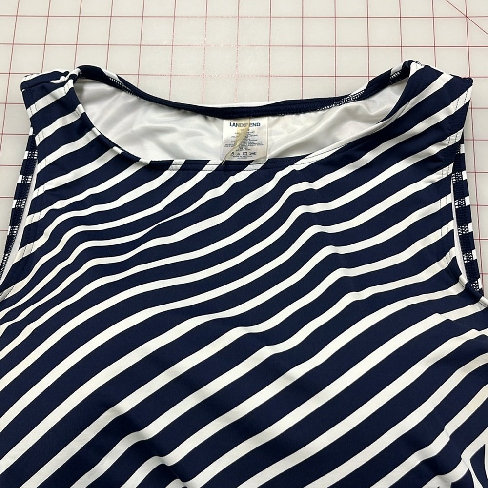 LAND'S END Navy/WHT Stripe High Neck Modest/Full Coverage Tankini Swim Top 16DD - Picture 9 of 15
